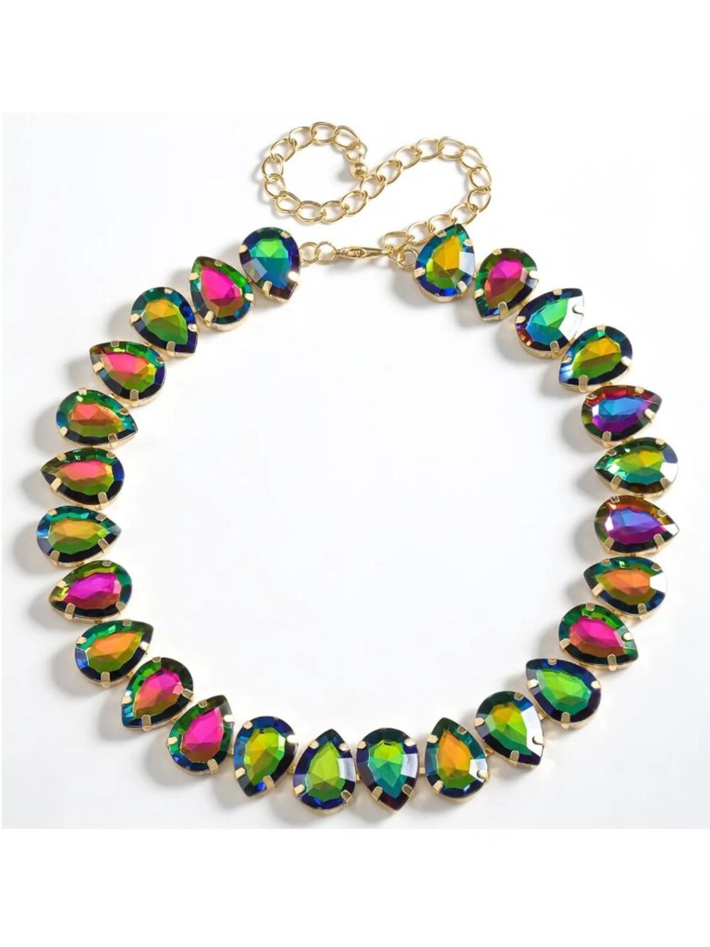 Multicolor Watermelon Glass Teardrop Necklace With Gold Chain